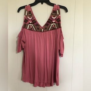 Cold Shoulder Embroidered Top